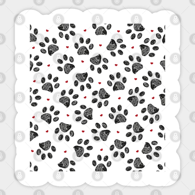 Black paw print with red hearts pattern Sticker by GULSENGUNEL